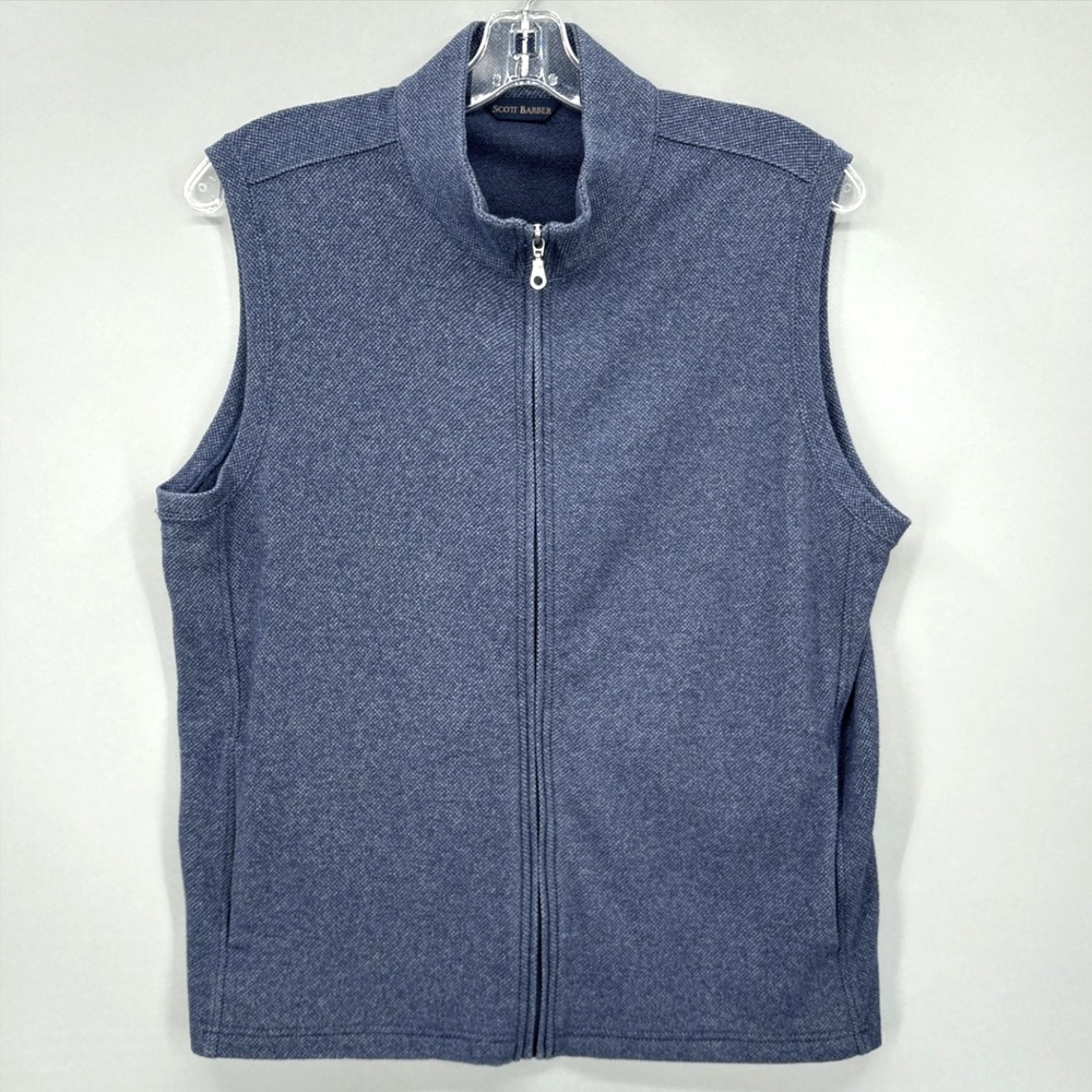 Scott Barber Sweater Vest Mens Large Blue Full Zip Mock Neck Knit Casual Soft